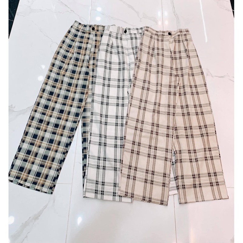 Quần Suông Kẻ Caro Ống Rộng Cúc Trước Chun Sau Ullzzang (ẢNH THẬT) | BigBuy360 - bigbuy360.vn