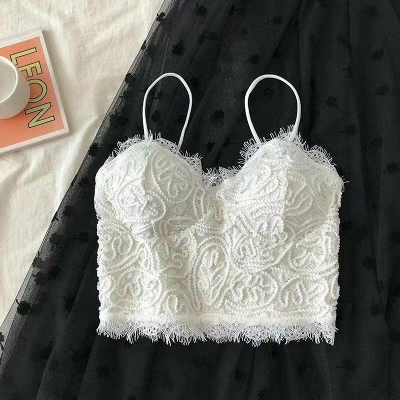 Áo bra nữ 2 dây form croptop phối họa tiết ren mẫu mới cao cấp