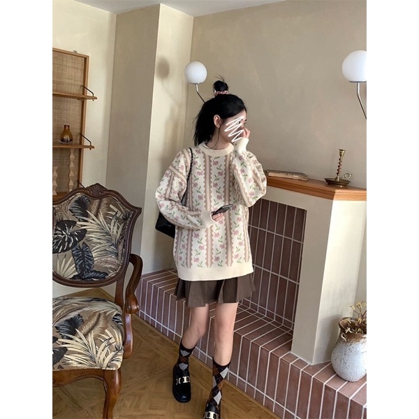 ÁO LEN HOẠ TIẾT HOA VINTAGE ULZZANG