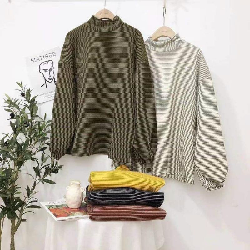Áo len nỉ cổ 3 phân phom to thụng