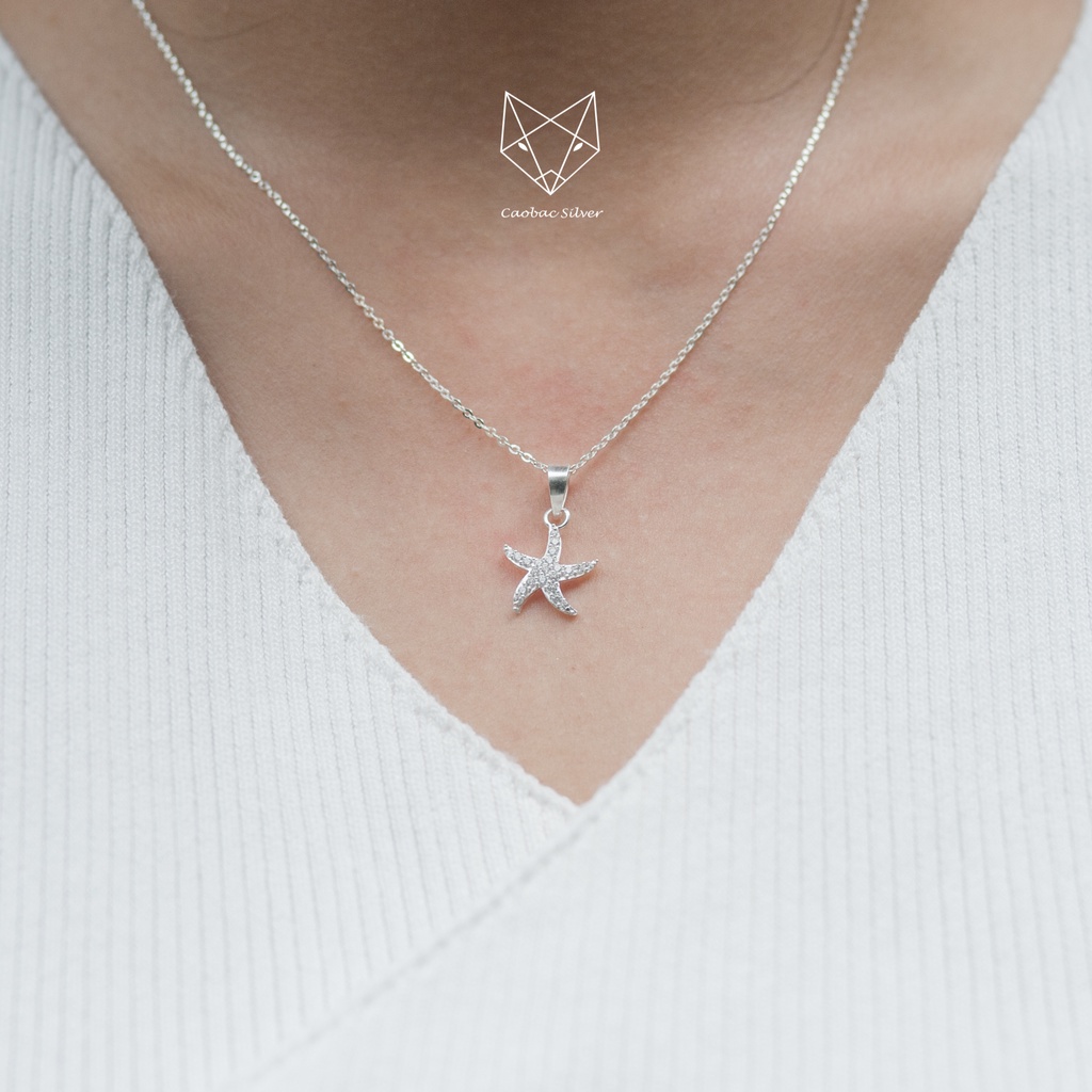 Dây Chuyền Bạc Ta Cao Cấp CaoBac Silver Hoạ Tiết Sao Biển Đính Đá Lấp Lánh Nhẹ Nhàng, Thanh Lịch Đơn Giản Cho Bạn Gái