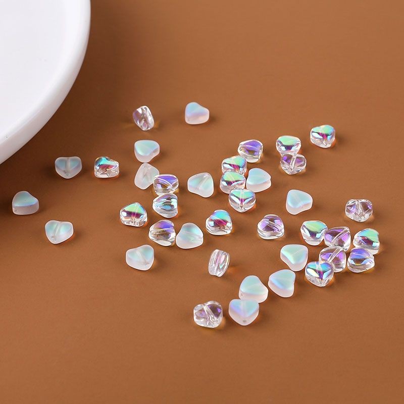 10 Hạt trái tim màu ombre 5.6x6.3mm ánh hologram xỏ lỗ 2 đầu