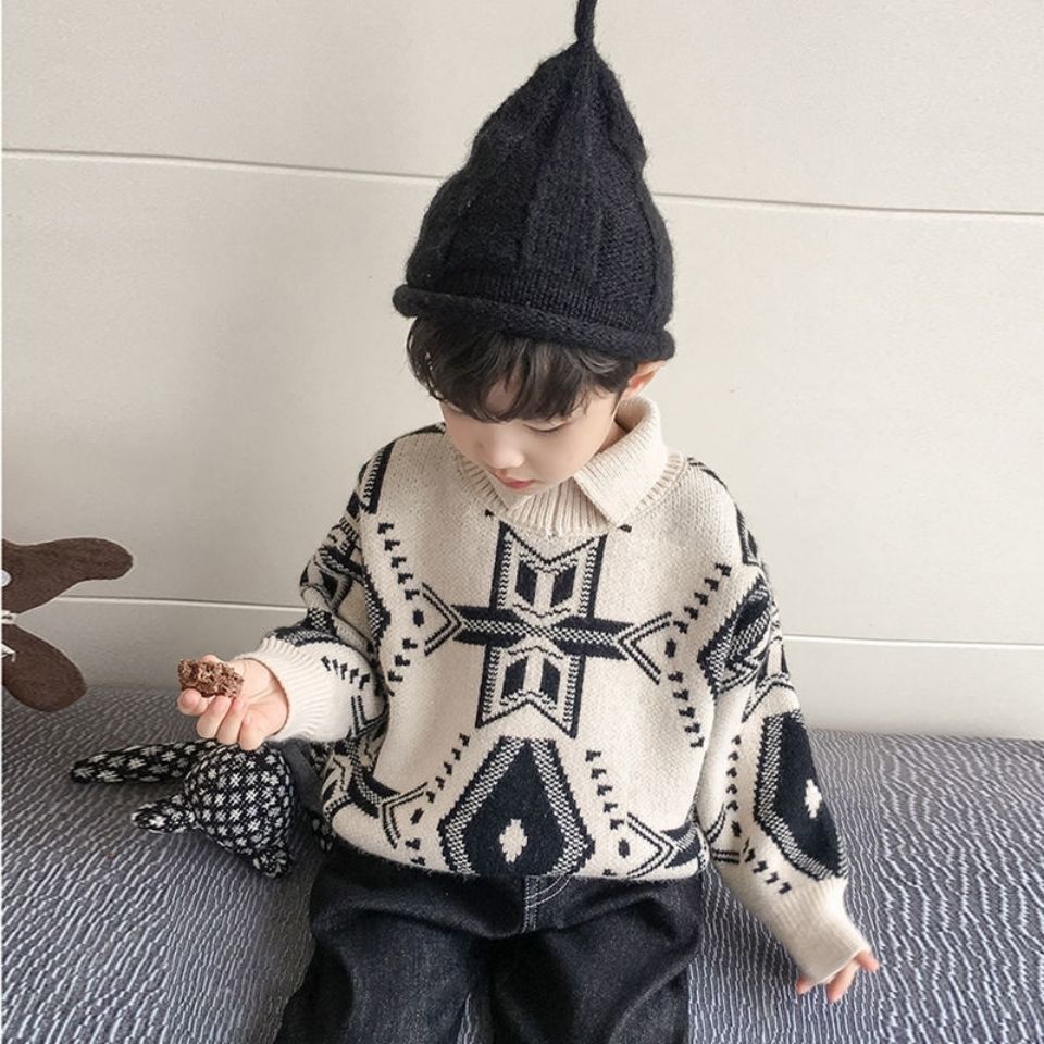 Áo Sweater Dệt Kim Cổ Bẻ Ấm Áp Thời Trang Cho Bé Trai