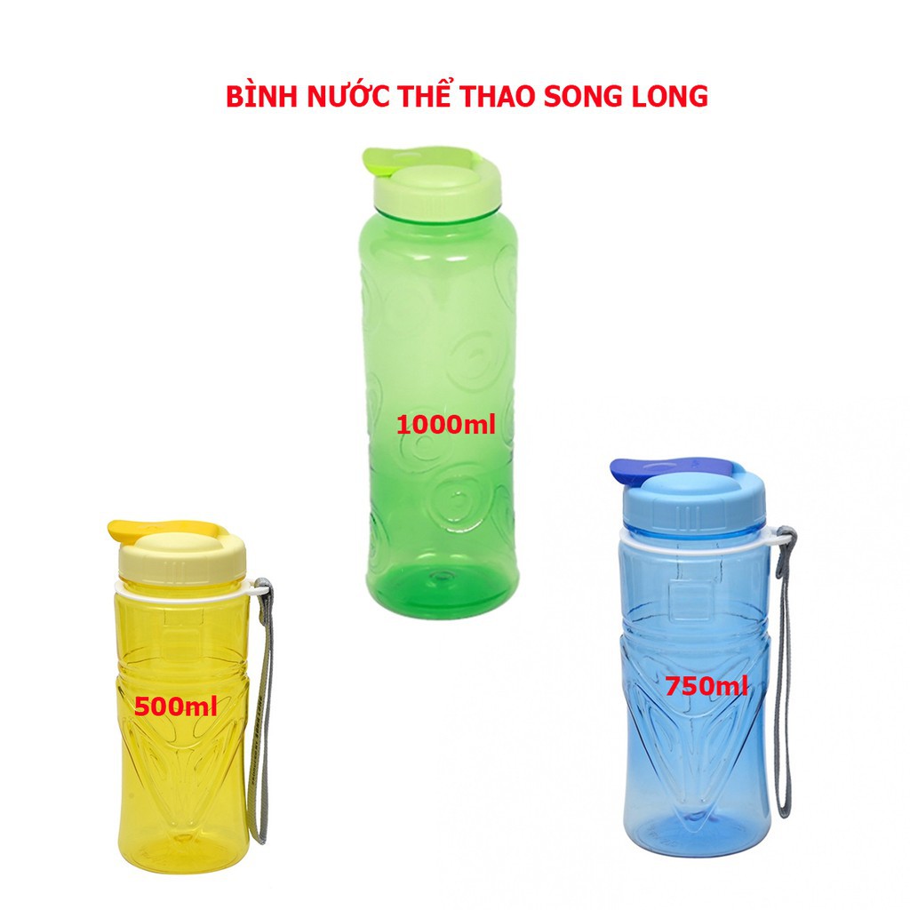 Bình nước thể thao, bình nước học sinh 500ml, 750ml, 1000ml hàng nhựa Song Long