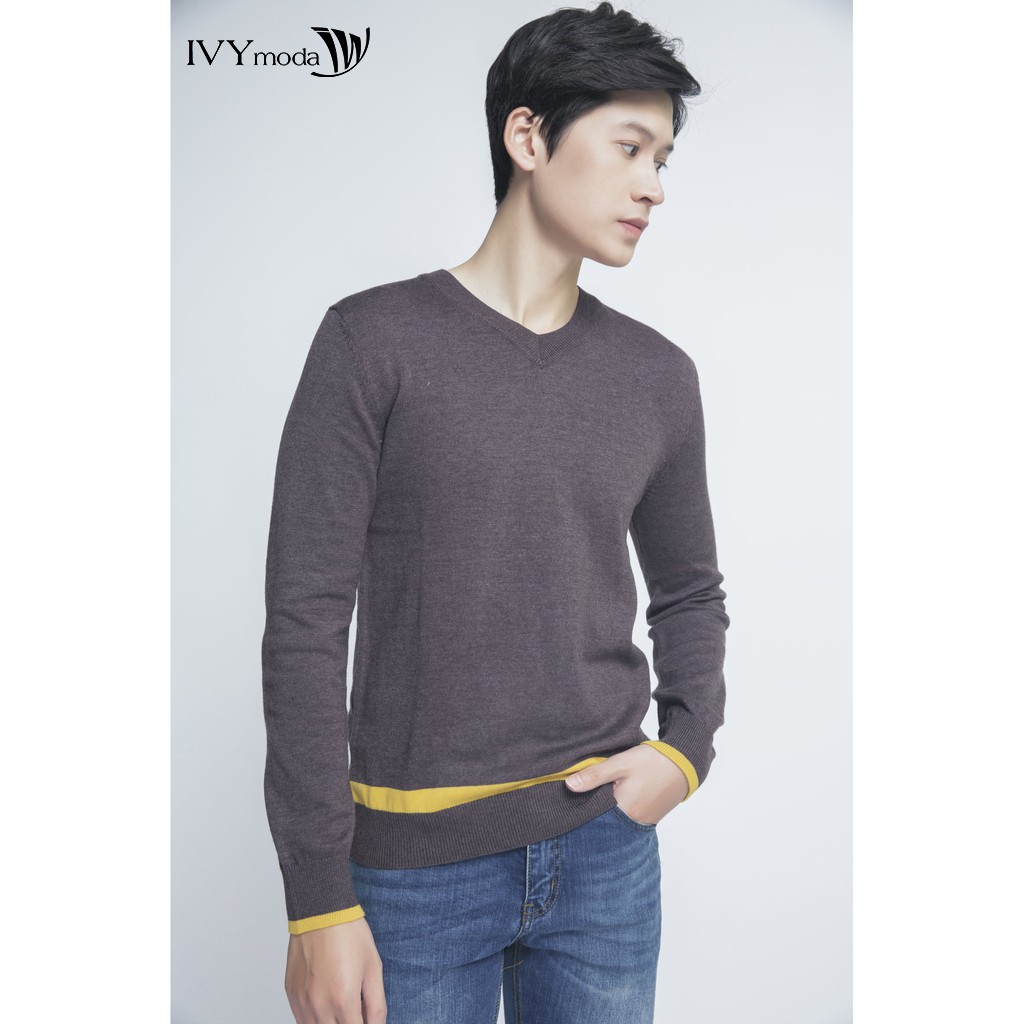 Áo len dài tay cổ V nam IVY moda MS 58E1643