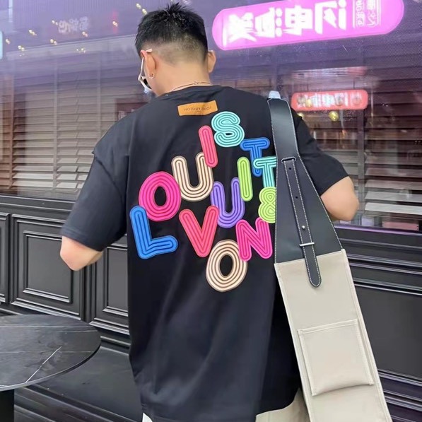 Áo Thun Cotton Cổ Tròn In Chữ Màu Neon Size S-5XL Cho Nam Nữ