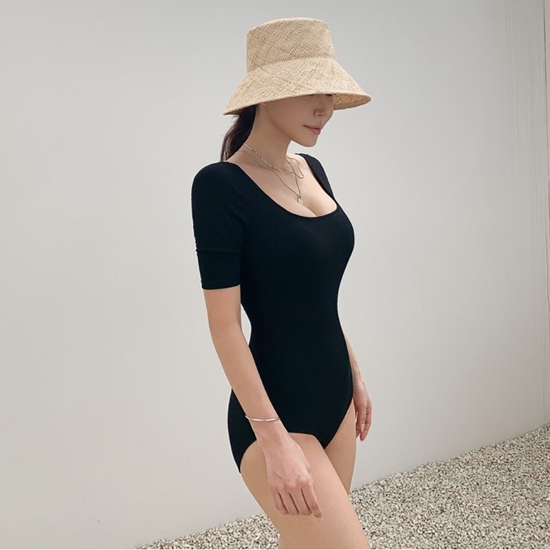 (Sẵn M,L,XL - QC cao cấp) Bikini đồ bơi nữ kín đáo áo tắm liền một mảnh cổ vuông tay lỡ hở lưng cực đẹp -2598