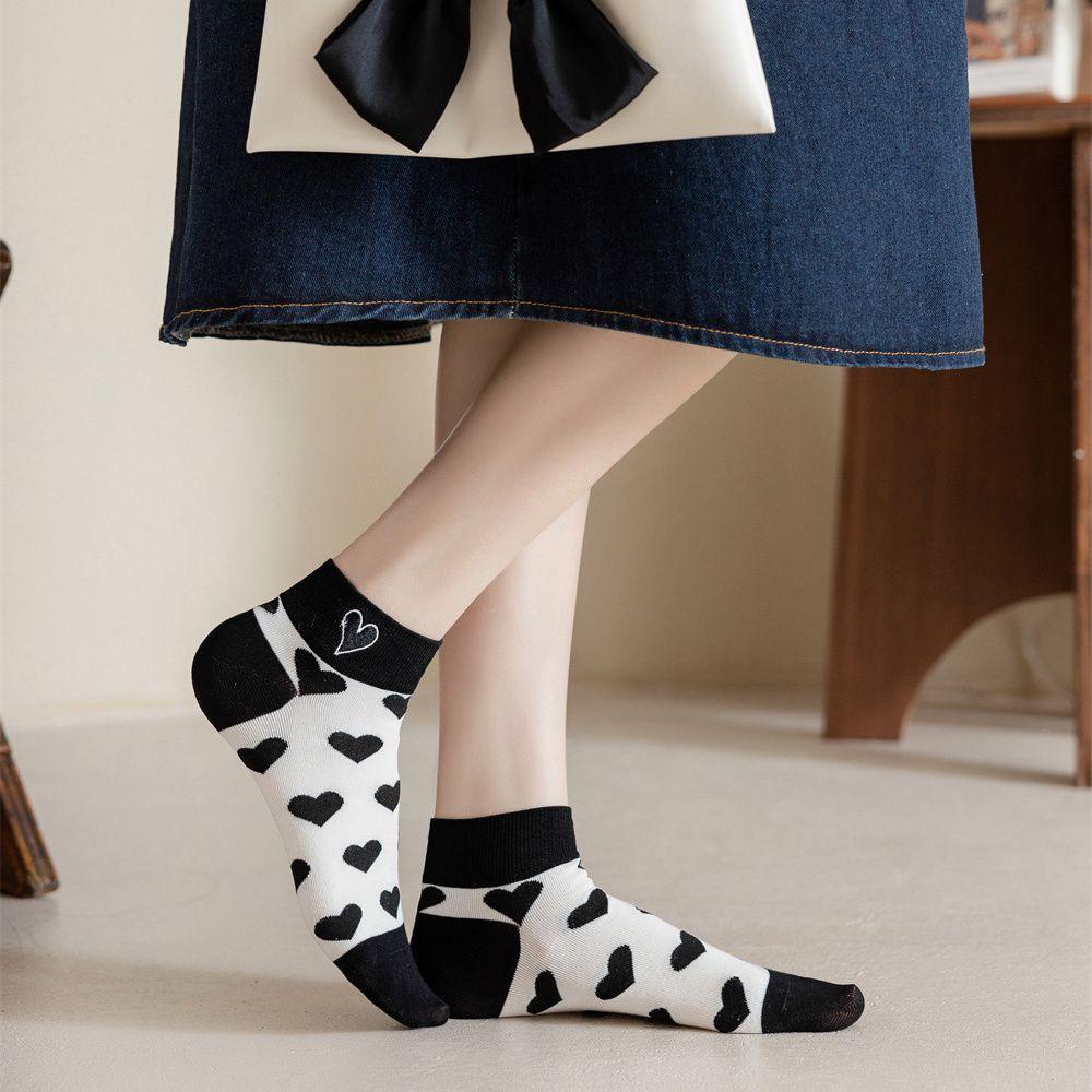 MOCHO Vớ Cotton Cổ Ngắn Họa Tiết Sọc / Trái Tim / Bò Sữa Dễ Thương Thời Trang Cho