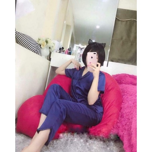 Bộ Pijama Lụa, Đồ Ngủ, Bộ Mặc Nhà Phối Viền Bèo Tay Cộc - Quần Đùi Chất Liệu Lụa Satin