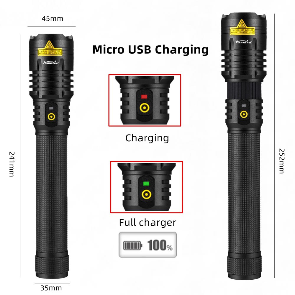 Đèn pin ALONEFIRE H52 XHP90 3 chế độ đa chức năng chống thấm nước có cổng sạc USB tiện dụng