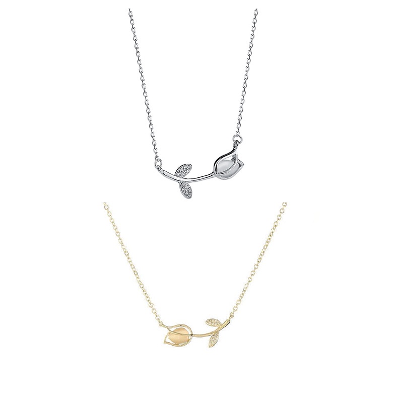 IF ME Vòng cổ   mạ vàng/ bạc mặt kiểu hoa tulip thanh lịch cho nữ