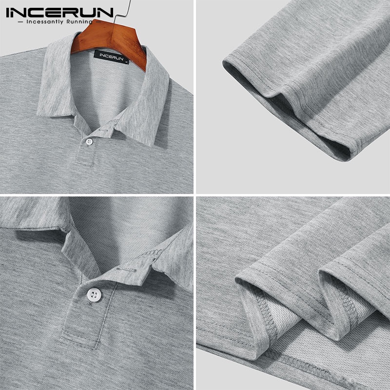Áo thun polo INCERUN ngắn tay màu trơn thời trang đơn giản tùy chọn màu sắc dành cho nam
