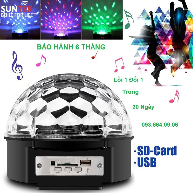Đèn LED Quả Cầu Cảm Ứng Xoay Pha Lê 7 Màu Nháy Theo Nhạc