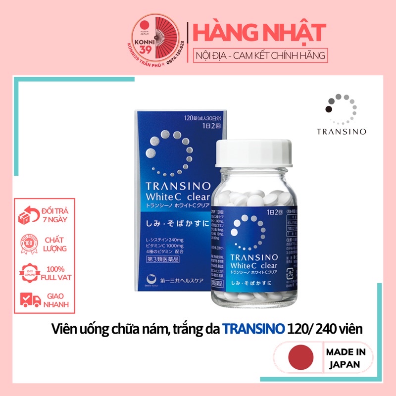 Viên uống trắng da Transino White C Clear Nhật 120 viên [Date 7/2023]