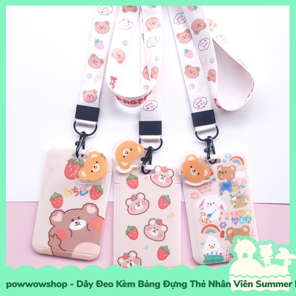 [Sẵn VN - Hỏa Tốc] Dây Đeo Thẻ Bao Thẻ Nhân Viên Nhựa PVC Summer Pompon Bear