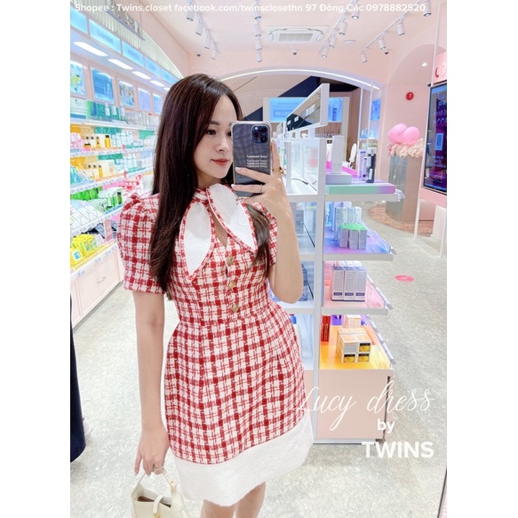Lucy Dress (Váy dạ cổ nơ khuy đồng giả cổ) thiết kế by Twins