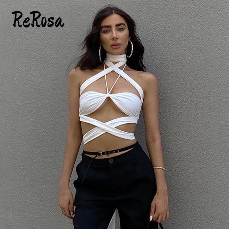 Rerosa Áo Yếm Không Tay Khoét Lỗ Hở Rốn Gợi Cảm Thời Trang Cho Nữ
