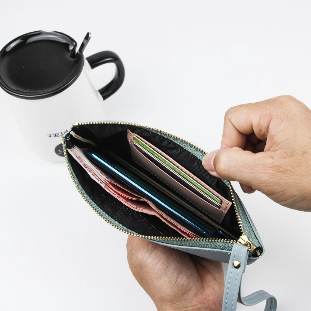 Phụ nữ Ví dây kéo Clutch Da PU Màu rắn Ví dài