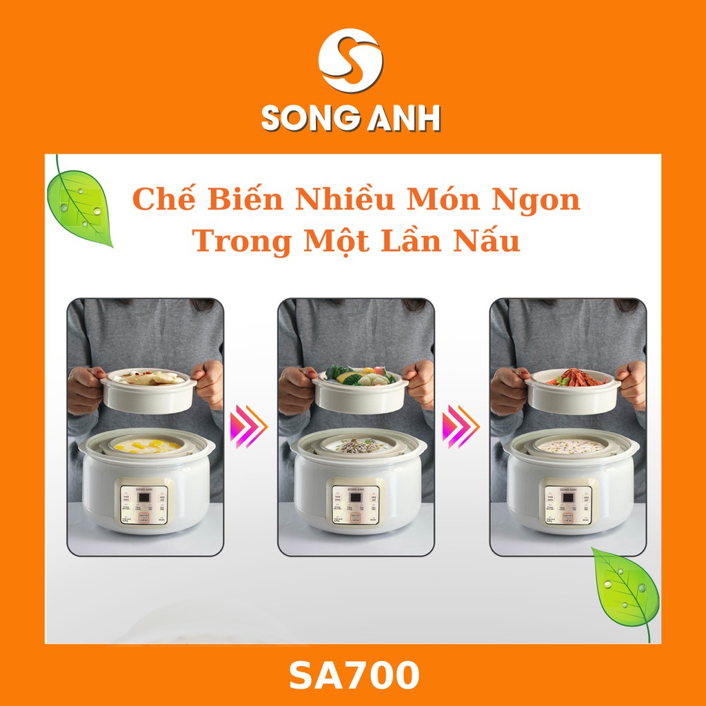 Nồi Hầm Cách Thủy SONG ANH, Nồi Hầm Cháo 2 Tầng Kèm Khay Hấp Tiện Lợi