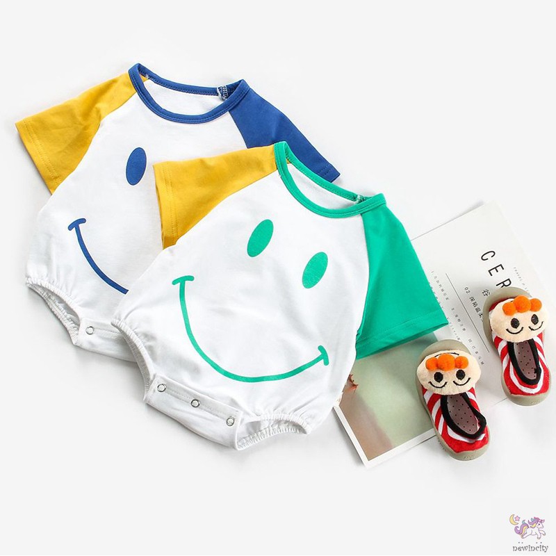 Bộ Áo Liền Quần Ngắn Tay Hình Mặt Cười Cho Bé Trai Và Bé Gái