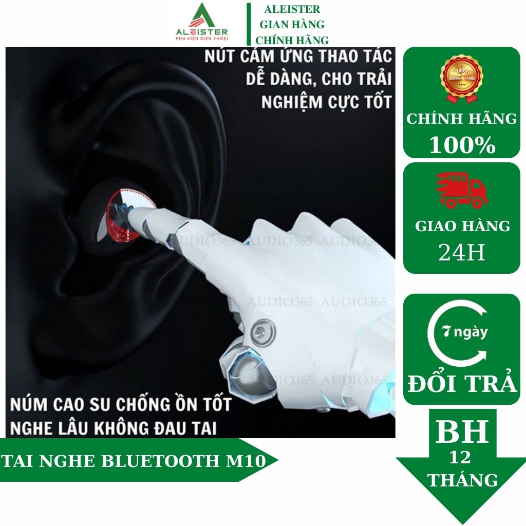 Tai Nghe Bluetooth Aleister M10 Pro Phiên Bản Nâng Cấp Pin Trâu, Nút Cảm Ứng Tự Động Kết Nối