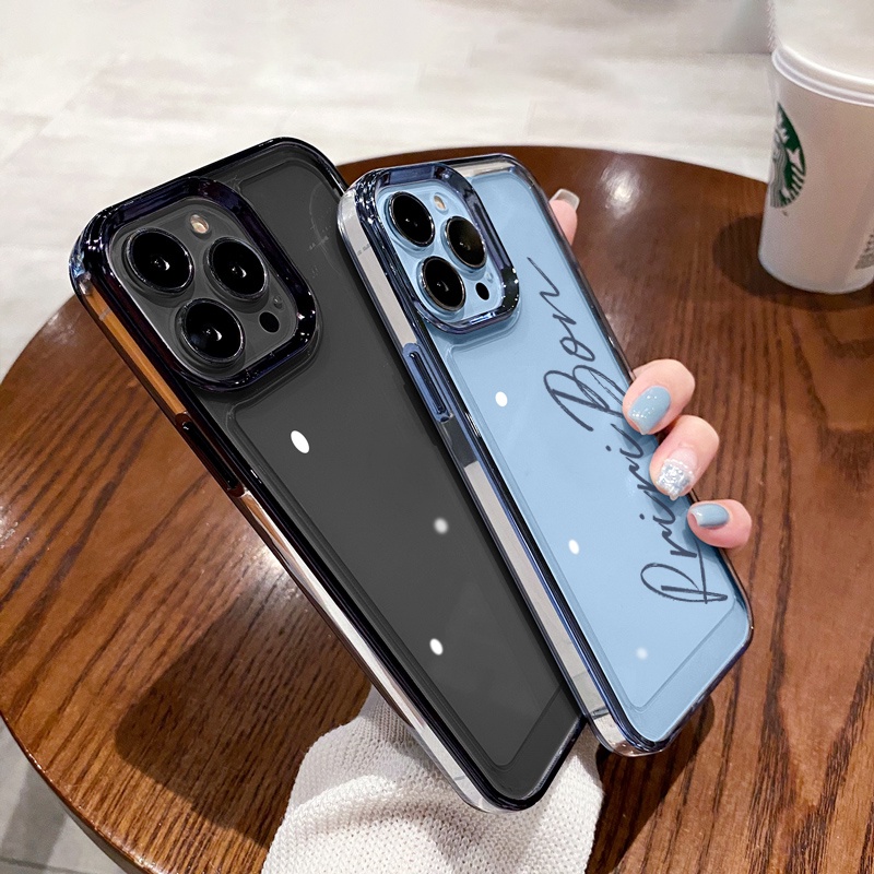 Mới Ốp Điện Thoại TPU Trong Suốt Mạ Điện Chống Sốc In Tên Không Gian Cho iphone 14 13 12 11 pro max plus