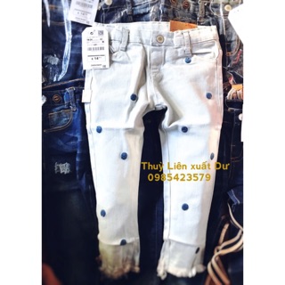 Quần bò mềm zara chấm bi rua gấu