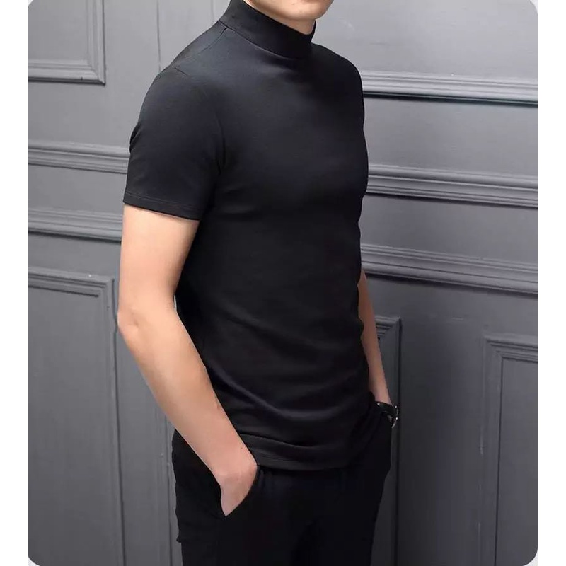 Áo Thun Tay Ngắn Cổ Lọ Màu Trơn Thời Trang Cho Nam