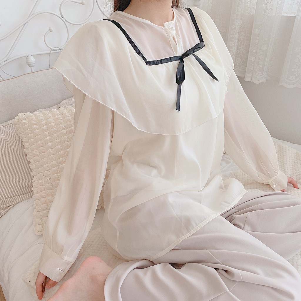 [ẢNH THẬT] - Áo sơ mi cổ nơ voan tơ ulzzang - SM05 - jannahouse