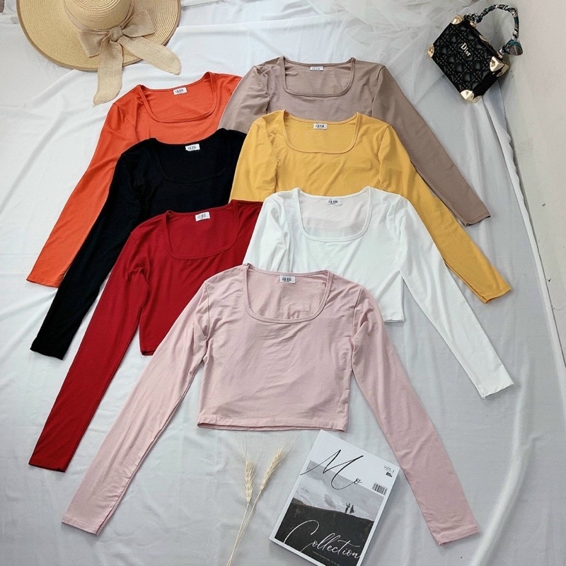 Áo cổ U croptop tay dài
