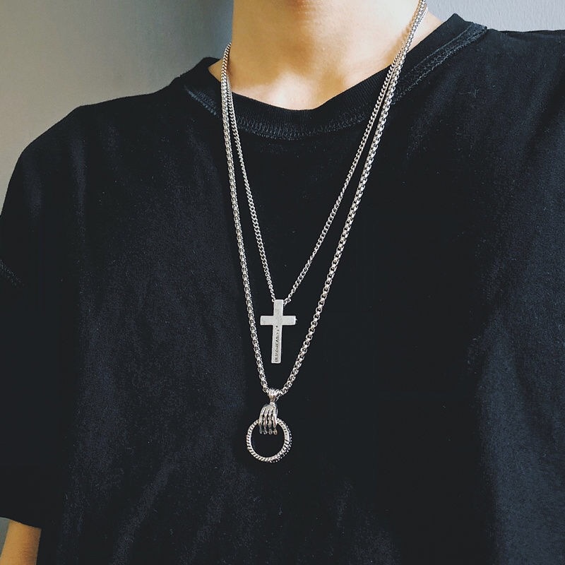 Vòng cổ YeYi mặt hình bộ xương bàn tay/ chữ thập phong cách hip hop cho nam và nữ