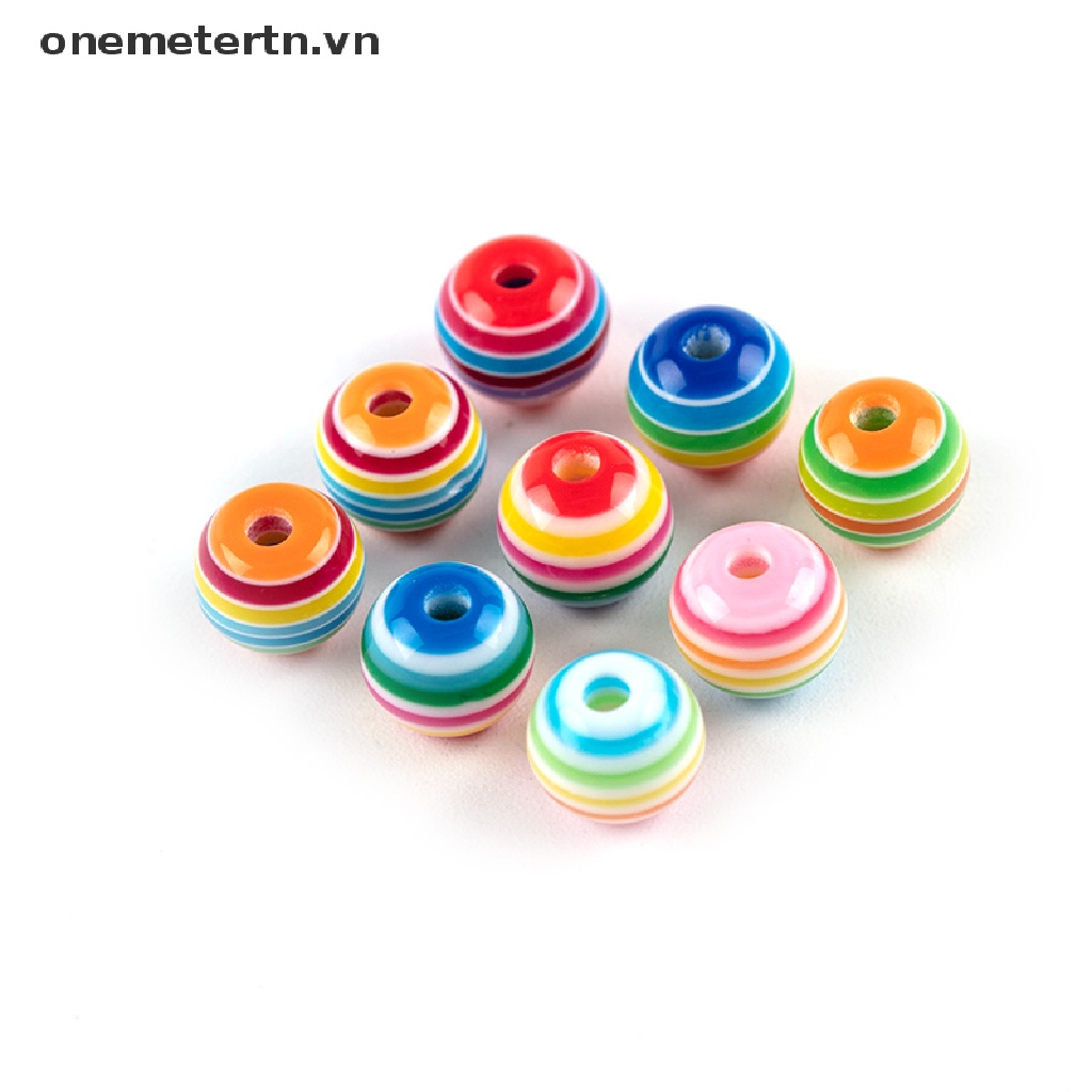 Onemetertn Set 50 Hạt Xỏ Lỗ Tròn Nhiều Màu Kích Thước 8 / 10 / 12mm Dùng Làm Trang Sức DIY