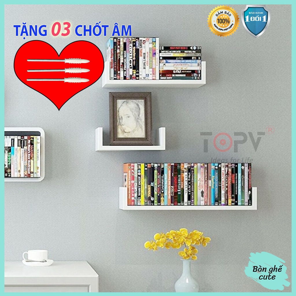Giá sách gỗ kiêm decor chữ U TopV kệ sách để bàn treo tường để đựng đỡ kê vở cho bé nhỏ mini giá rẻ trắng Bàn ghế cute
