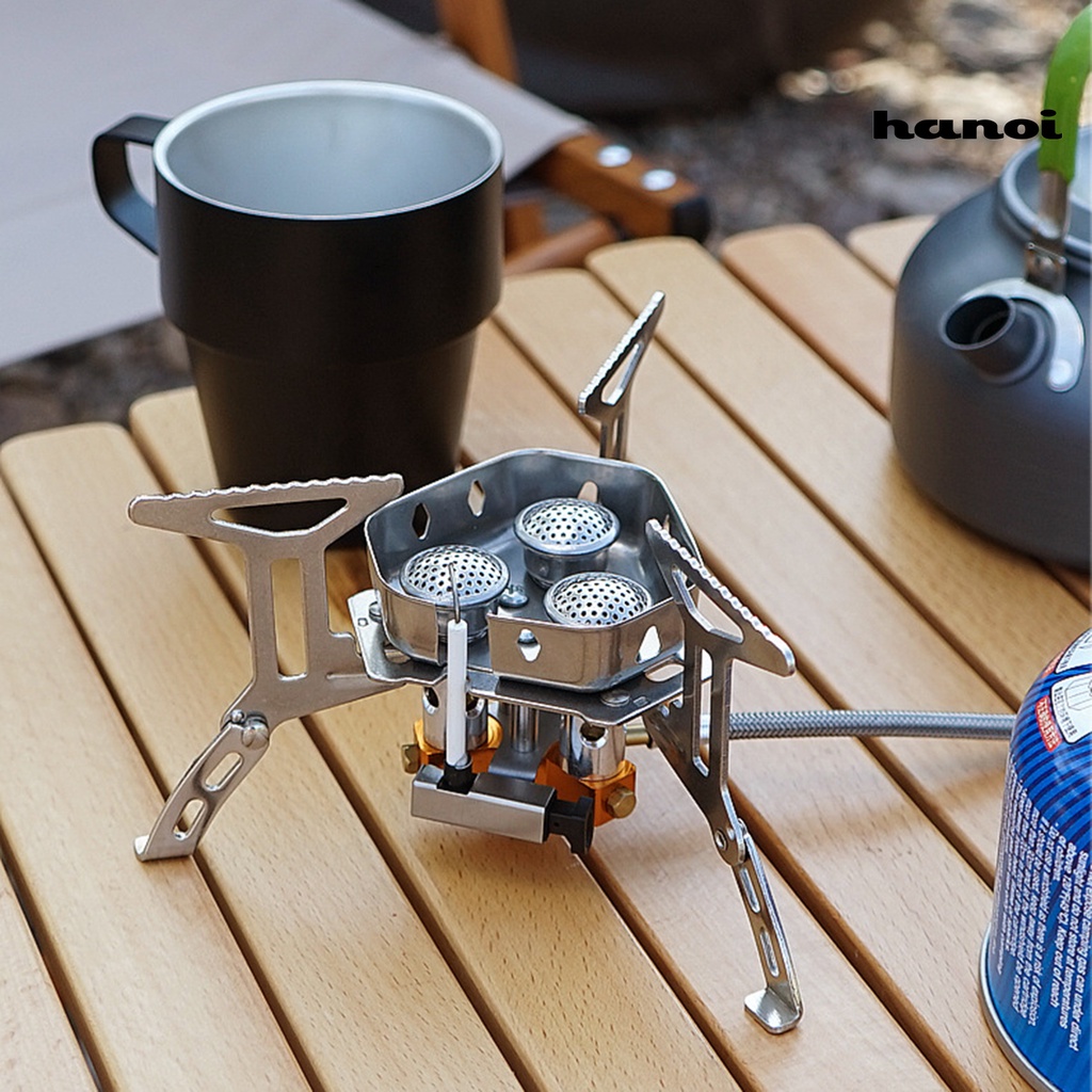 Bếp Ga Bằng Thép Không Gỉ Ba Lõi Gấp Gọn Nhẹ Cho Đi Cắm Trại