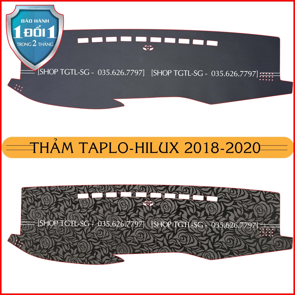 [Hilux 2018 đến 2020] Thảm Taplo oto loại da vân gỗ,da cacbon,da nỉ đen và nhung lông cừu dày 3 lớp