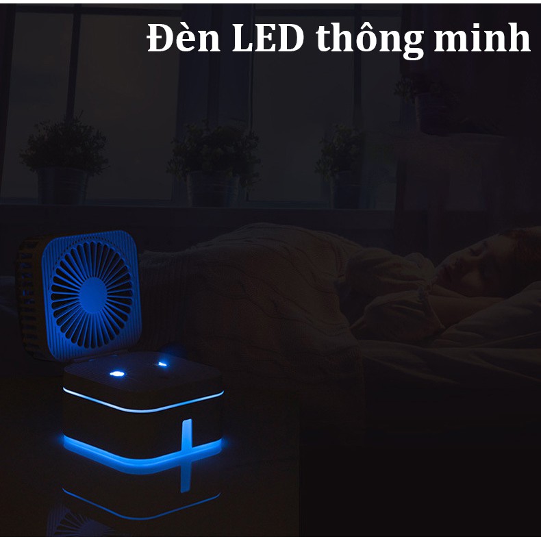 HOT HÈ 2021 Quạt Để Bàn Mini Phun Sương Tạo Ẩm Tự Động Có Đèn Ngủ Thông Minh