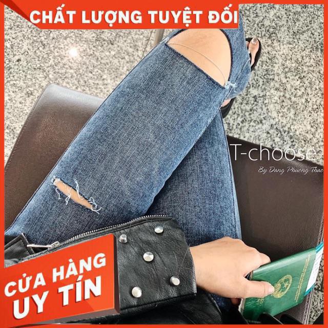 Quần jeans ôm rách gối xanh jeans nhạt