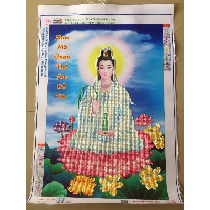 Tranh đính đá thành phẩm DF463 Quan Thế Âm 50x70cm