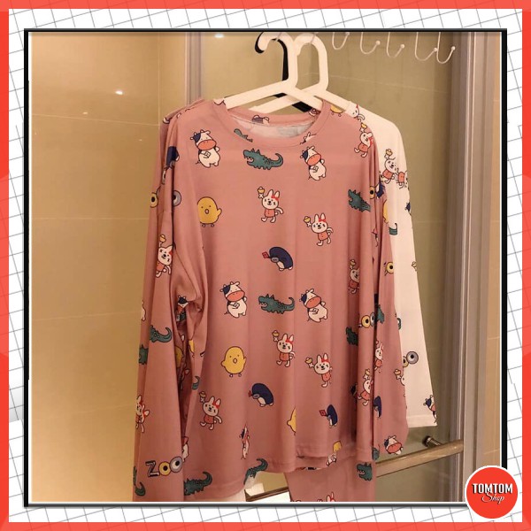 Đồ bộ nữ dài tay dễ thương, Đồ ngủ nữ cotton thun dài tay mặc nhà chất mát mịn không nhăn xù.