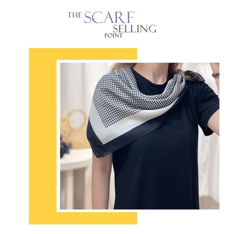 Khăn vuông lụa 70cm nữ công sở đẹp cao cấp- khăn turban quấn túi quấn tóc làm áo yếm- Caro nhỏ