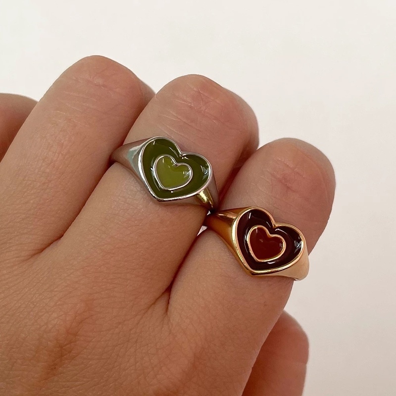 Nhẫn Hở Hai Lớp Hình Trái Tim Nhiều Màu Sắc Đơn Giản Sáng Tạo Cho Nam Nữ