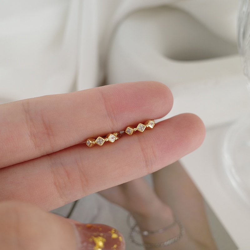 Khuyên Tai Mini Mạ Bạc 925 Đính Đá Zircon Thời Trang