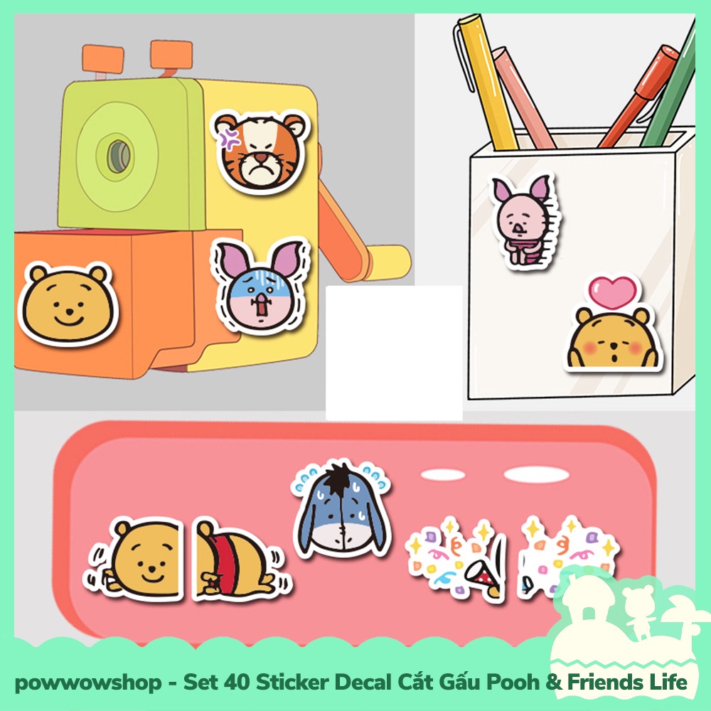 [Sẵn VN - Hỏa Tốc] Set 40/60 Sticker Mini Decal Dán Trang Trí Vật Dụng Mẫu Gấu Pooh &amp; Friends Funny Emotional