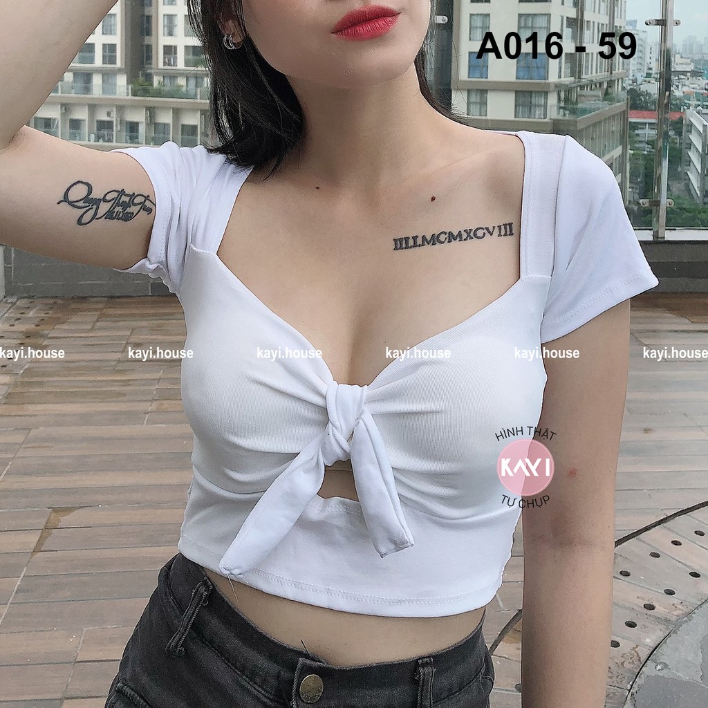 Áo Croptop Body Cúp Ngực Tay Ngắn KAYI HOUSE Cổ Khoét Sâu Cột Nơ WOW SEXY - A016