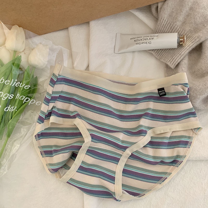 Quần Lót Lưng Vừa Kẻ Sọc Ngang Dễ Thương Cho Nữ