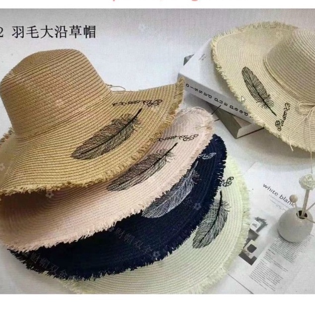 Mũ cói vành rộng thêu hình lá đi biển, Nón cói đi chơi cho nữ T2 - #mucoi