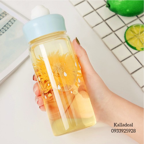 Bình Nước Thủy Tinh 420ml Đám Mây Có Vòng Cách Nhiệt