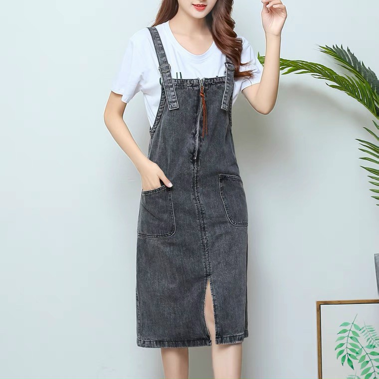 Yếm Váy Jeans Nữ Chất Bò Phối 2 Túi Trước Kèm Dây Kéo Mang Phong Cách Hàn Quốc 2021 - 516 | BigBuy360 - bigbuy360.vn