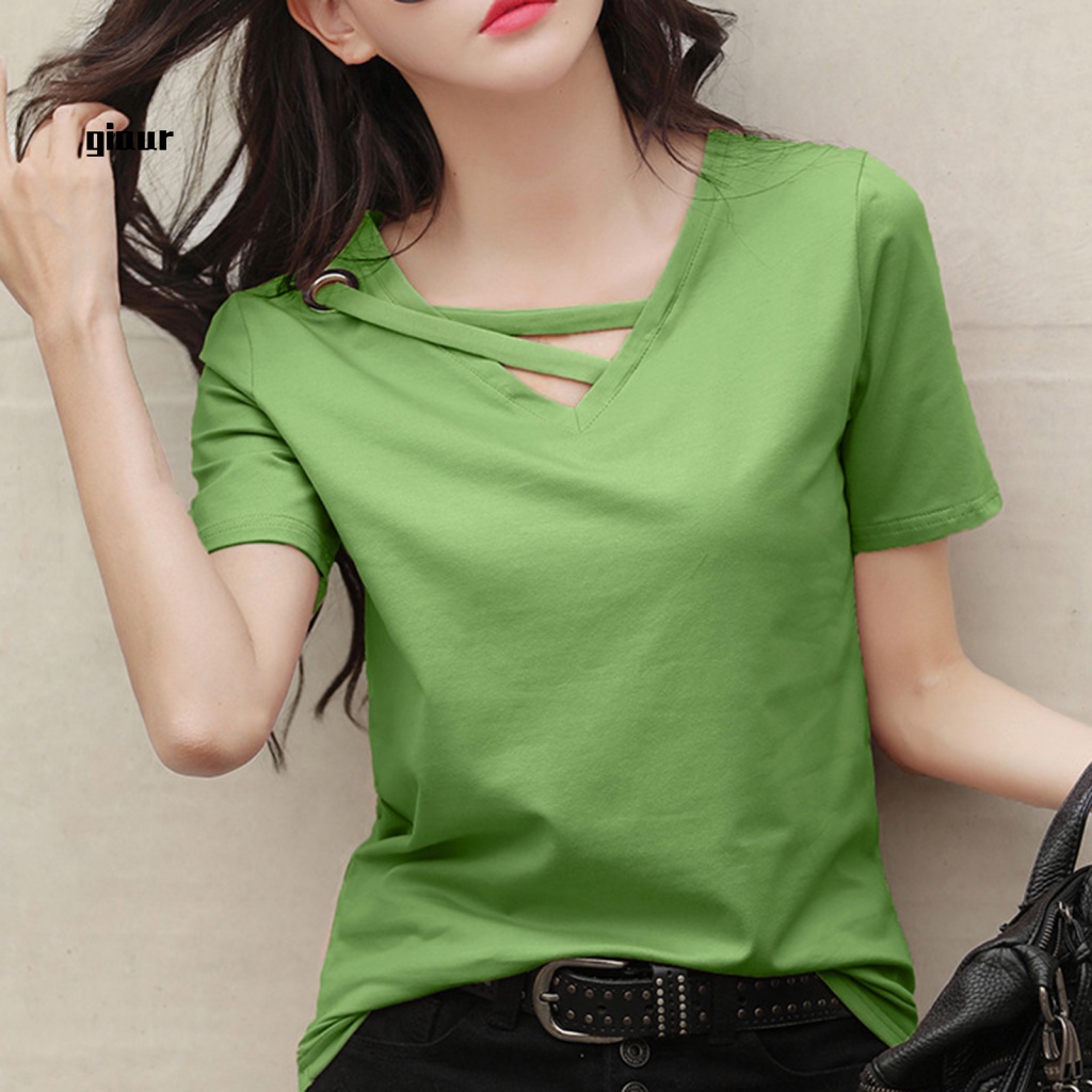 Áo Thun Tay Ngắn Khoét Lỗ Thời Trang Dành Cho Nữ
