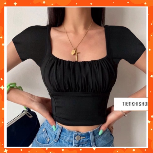 Áo thun croptop tay ngắn nhún ngực BS29